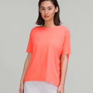 Lululemon Back In Action Short Sleeve Shirt Oversized Relaxed Top Orange 10